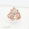 Cluster Rings 585 Purple Gold 14K Rose Peacock For Women Opening In Hollow Design Elegant Charm Jewelry Mothers Day Gift