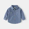 Kids Shirts Children Shirts Fashion Solid Cotton Shortsleeved Boys Shirts For 214 kids Blouses clothes Tops L230223 230721