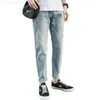 Washed Light Blue Baggy Jeans Men Summer Loose Nine-point Pants Thin Straight Harem Denim Trousers Tide Brand Clothing Men's L230724