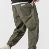 Herenbroeken Zomer Heren Cargo Solid Multi Pockets Casual Mid Rise Drawstring Plus Size Broeken Hip Hop Streetwear Jogger