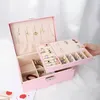 Jewelry Pouches High-end Large Capacity Storage Box Double Layer Wood Leather With Lock Earring Ring Necklace Cosmetic Organizer
