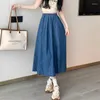 Jupes TIGENA Midi longue Denim jupe femmes avec poches 2023 coréen décontracté Vintage bleu une ligne taille haute mi-longueur jean femme