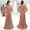 Elegante Linha A Vestidos de Noite Manga Comprida Chiffon Renda Faixa Islâmica Dubai Arábia Saudita Vestidos de Baile Longos Roupa de Festa277G