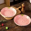 Plates High Beauty Ceramic Dish Ins Wind Household Powder Cute Disc Deep Plate Breakfast Bowl Wave Dot Strawberry