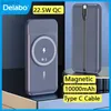 Беспроводные зарядные устройства магнитный банк магнитный 10000 мэх 22,5 Вт QC Fast Charger USB Type C Кабель для Xiaomi Samsung Huawei PowerBank L230619