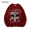 Blusas Masculinas Angel Feminina Casais de Vida Negra Harajuku Tricô Malhas Masculinas Superdimensionadas Anime Japonês Desenhos Animados Suéter de Malha Unissex Tops