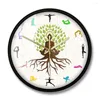 Orologi da parete Lotus Pose Tree Orologio decorativo Energia naturale per la meditazione Arte Yoga Studio della vita Stampa colorata