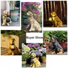 Garden Decorations Solar Simulation Animal Light Outdoor Waterproof Resin Dog Statues Led Night Lights For Pathway Yard Garden Wildlife Decoration 230721