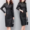 Casual Kleider 2023 Frühling Herbst Langarm PU Leder Kleid Büro Dame Ankünfte frauen Kleidung Vestido Weibliche Formale Tragen