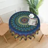 Table Cloth Boho Blue Mandala Round Tablecloth Colorful Print Decor Abstract 60 Inch Cover For Home Picnic Patio Party