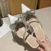 Sapatos sociais Branco Fino Salto Alto Mules Chinelos Crystal Bowknot Cetim Verão Strass Sandálias Stiletto Women Pumps