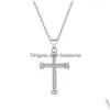 Pendant Necklaces Update Diamond Jesus Cross Necklace Crystal Row Chains For Women Men Fashion Jewelry Drop Delivery Pendants Dhzfk