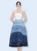 Casual Dresses SUSU Gradient Denim Blue Strapless Sling Dress Elegant High Waist A Line Midi Women Summer 2023 SU-B030