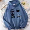 Hoodies للسيدات صباح القهوة في المساء نبيذ طباعة أنثى ملابس مريحة جيب جيب عصري تعشق جميع المباراة من الصوف هودي