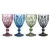 10OZ Wine Glasses Cup Colored Glass Goblet with Stem 240ml Vintage Pattern Embossed Romantic Drinkware 4 Colors for Party Wedding Birthday Festival