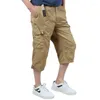 Calças masculinas verão casual algodão cargo shorts comprimento longo vários bolsos capri masculino militar camuflagem curto tamanho grande M-5XL