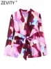 Women's Suits Blazers Zevity Women Fashion Tropical Ink Painting Floral Print Soft Touch Belt Blazer Coat Female V Neck Chic Pockets Suits Tops CT2000 L230724