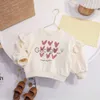 Hoodies Sweatshirts Cute Baby Girls Tops Sweatshirt Love Pattern Ruffles Long Sleeve ONeck Pullover Kids Shirts Casual Loose Hoody Children Clothes J230724