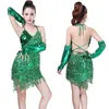 Miss Exhibition Dress Latin Dance Dress Training Performance Suit Sequins Naken Back Sexig Disco Night Club Girls 'Clothes