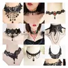 Chokers gotycki punkowy koronkowy naszyjnik choker dla kobiet w stylu retro obojak