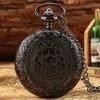 Relógios de Bolso Preto Grande Colar Relógio de Bolso Gravação Vintage Steampunk Retrô Quartzo Relógio de Bolso Pingente Cadeia Relógio Mulheres Homens Presente 230724