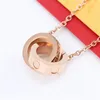 Silver Gold Love Necklace Jewelry Lady Women Double Ring Cz Stones Pendant Necklace Good Gift3204