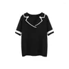 Vrouwen Truien Zomer Koreaanse Mode Trui Top Vrouwen Notched Kraag Gebreide Trui T-shirt Korte Mouw Tops Casual Werkkleding Dames