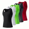 Men s tank tops män sport fitness tees Vest Solid Color Summer Gym Tunic T Shirt Workout Compression Base Stretch Sports 230724