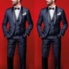 2019 Navy Blue Wedding Tuxedos Slim Fit Suits for Men Groomsmen Suit 3ピース安いプロムフォーマルスーツジャケットパンツベストボウ2349