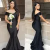 Zwarte Zeemeermin Lange Bruidsmeisjekleding 2021 Plus Size Uit Schouder Vloerlengte Tuin Bruidsmeisje Bruiloft Gast Gown200Y