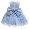 Flickaklänningar elfenben himmelblå småbarn spädbarn dopande klänning spetsar broderad kapphatt för 0-24 månaders baby dop klänning