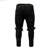 Jeans Masculino Jeans Masculino Stretch Destroyed Ponto de Pintura Rasgado Design Moda Tornozelo Zíper Jeans Skinny Para Homens L230724