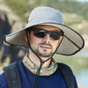 Basker hink hatt män sommarsol strand stor brim med sträng upf50 andningsbar klättring fiske utomhus tillbehör för tonåringar