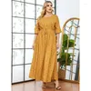 Casual Dresses Women's Waist Dress Half Sleeve O-Neck Printed Fashion Solid Long For Women Large Size Robe Longue Mousseline Femme
