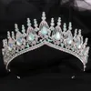 Bruidstiara Hoofddeksels 2024 Vintage Barok Optocht Haarband Kristallen Kroon Hoofddeksels Quinceanera Kweepeer Dame Kapsel Bruiloft Koningin Haarspelden Groen Blauw Roze