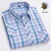 Men's Casual Shirts Summer Short Sleeve For Men Cotton Shirt Soft Tops Striped Plaid Clothes Check Plain Social Slim Fit Dress