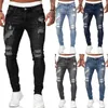 Herrarna Mens Jeans Fashion Street Style Ripped Skinny Men Vintage Wash Solid Denim Trouser Casual Slim Fit Pencil Denim Pants 230720 L230724