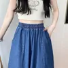 Rokken TIGENA Midi Lange Denim Rok Vrouwen Met Zakken 2023 Koreaanse Casual Vintage Blauw Een Lijn Hoge Taille Mid-lengte Jeans Vrouwelijke