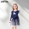 Pullover Dxton Girls 'Dress Unicorn Clothing Long Sleeve Children's Dress 2023 Girls' Birthday Party Dress Children's Cotton Clothing Z230724