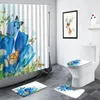 Tende da doccia Fiori di lavanda viola Tenda Tulipano Farfalla Pianta floreale Scenario Decorazioni per il bagno Tappetini per WC Tappetino antiscivolo Tappetini per WC Set