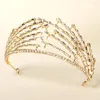 Grampos de cabelo de luxo redondo nupcial coroa tiaras faixas de cabelo dama de honra banquete liga strass acessórios casamento jóias cocar