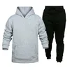 Heren Trainingspakken Mode Casual Fleece Met Kleur Tweedelige Capuchon Zak Kant Pullover Sweater Broek Set