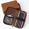 Wallets Genuine Leather Zipper Passport Bag Retro Crazy Horse Multi-pencil Large-capacity Stationery Box Pen Long Wallet