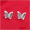 Stud Cute Rose Gold Frosted Butterfly Girls utsökta rostfritt stål Animalörörning för kvinnor barn smycken gåva 1 par droppleverans öron