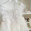 Fille Robes 2023 Ins D'été Bébé Soeur Look Papillon Patché Tulle Infant Slip Robe Bande De Cheveux Tout-petit Filles Puffy