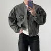 Män s jackor våren kort denim jacka män smal fit mode casual pocket mens streetwear koreansk hip hop bombare 230724