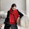 Scarves Winter Cashmere Women Scarf Female Lady Tassel Bandana Solid Shawl Wraps Foulard Tippet Pashmina