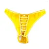 Underpants High-Quality Man Underwear Sexy Fishnet Open Crotch Briefs Thong T-Back G-String Orange Black Yellow Green Blue