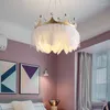 Pendelleuchten Moderne weiße Federlichter Goldkrone Mädchenzimmer Hängelampe mit Kristalldekor für Schlafzimmer El AC110V 220V