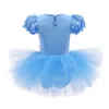 Vestuário de palco Crianças Meninas Fada Princesa Babados Vestido de Dança Verão Crianças Tutu Bailarina Performance One Piece Ginástica Collant Dancewear